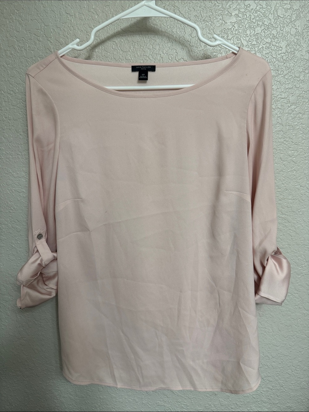 Ann Taylor Soft Blush Boatneck Roll-Tab Sleeve Blouse